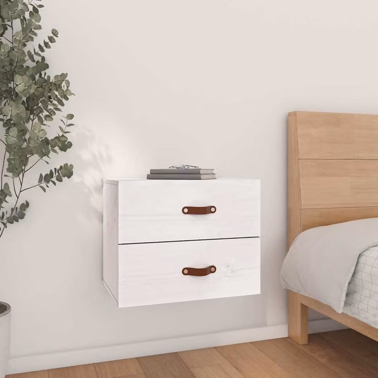 Comodino a muro vidaXL in legno di pino bianco opaco L: 50 cm, P: 36 cm, H: 40 cm