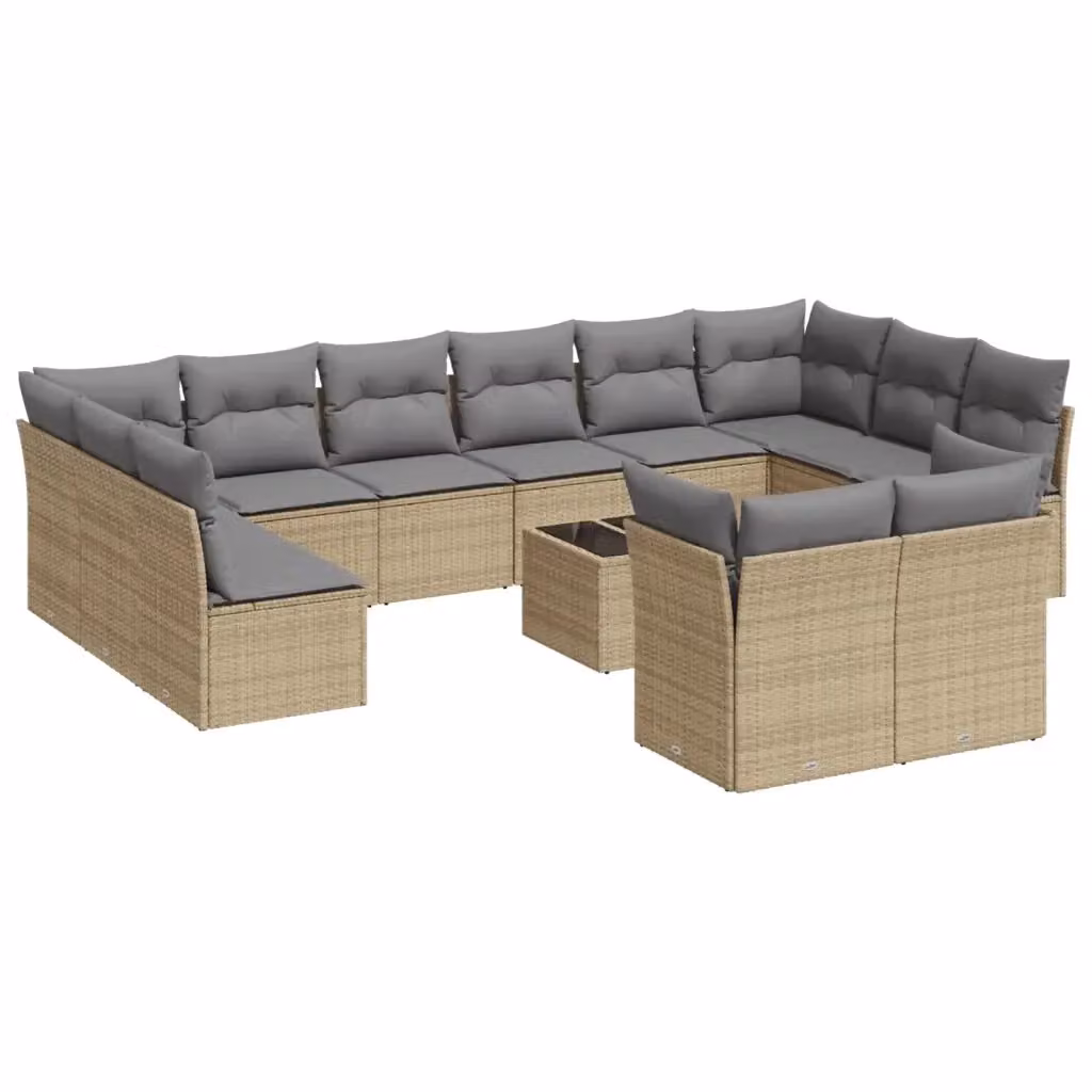 Set Divano da Giardino Moderno VIDAXL in Polyrattan con 13 Pezzi e Cuscini Beige a Forma di U – 2