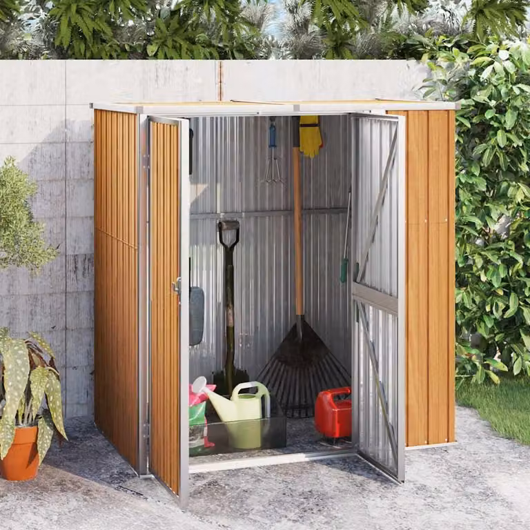 vidaXL Capanno per Attrezzi Marrone in Acciaio Zincato L/P/H: 161 x 89 x 161 cm
