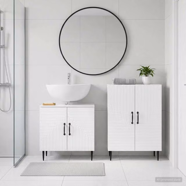 Set di mobili da bagno 2 pezzi vidaXL HAARLEM bianco lucido composto da mobile sottolavabo e mobile laterale