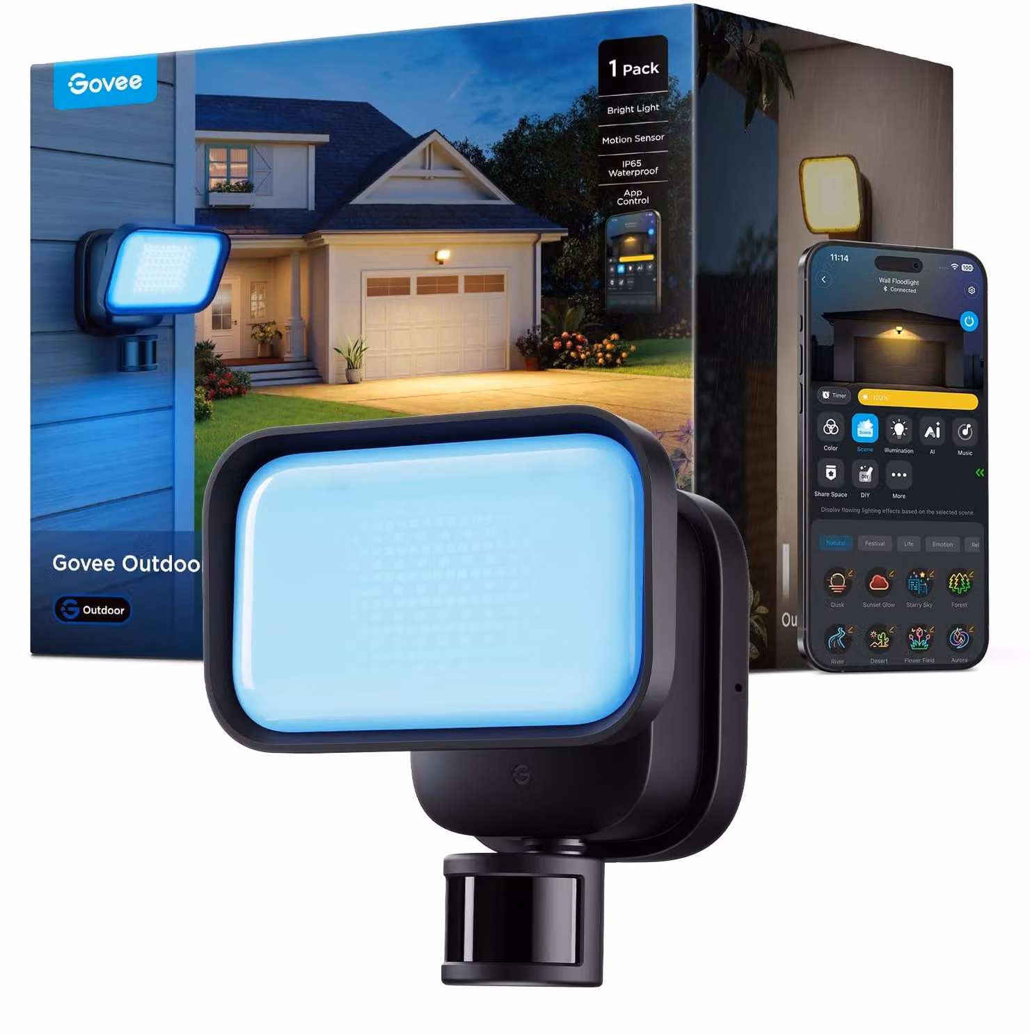 Faretto LED da esterno, 3000 lumen, sensore PIR, RGBWW, grado di protezione IP65