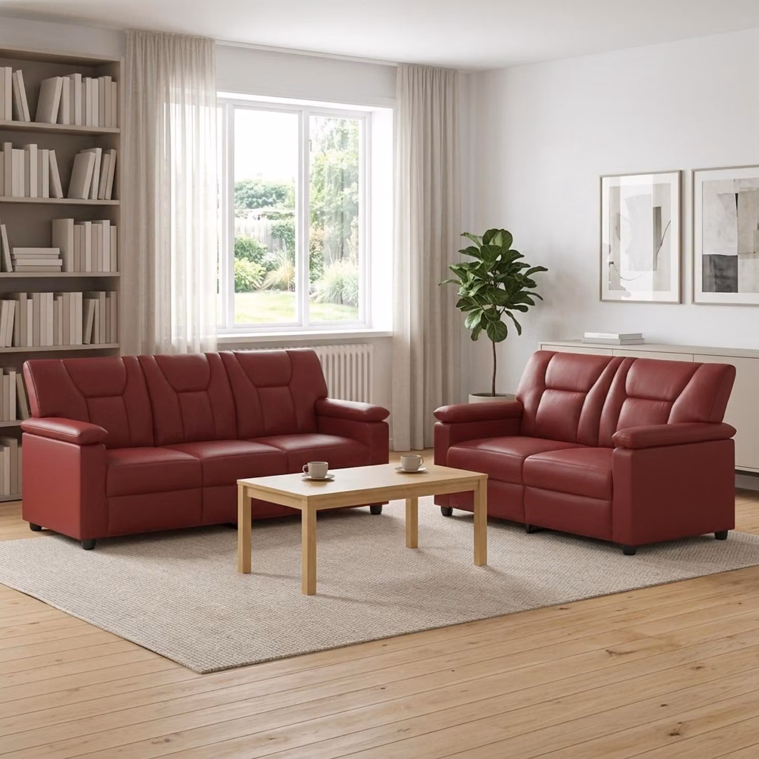 Set di 2 divani moderni vidaXL in similpelle rosso con struttura in metallo e coperture rimovibili