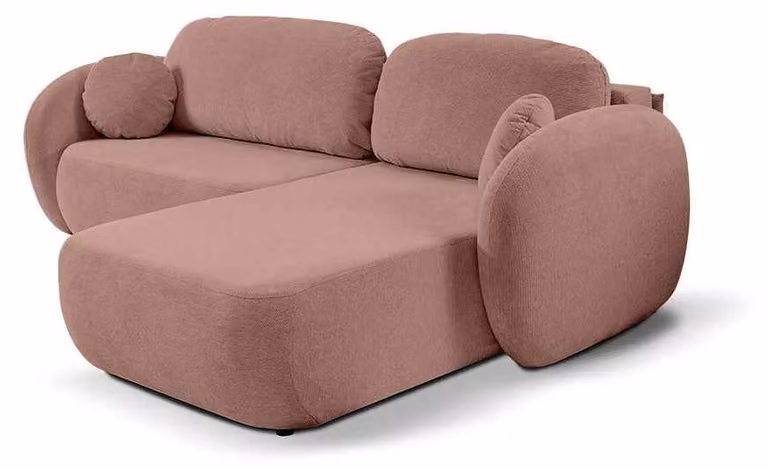 Divano angolare con funzione letto, modello Olemo, lato destro, color beige rosato