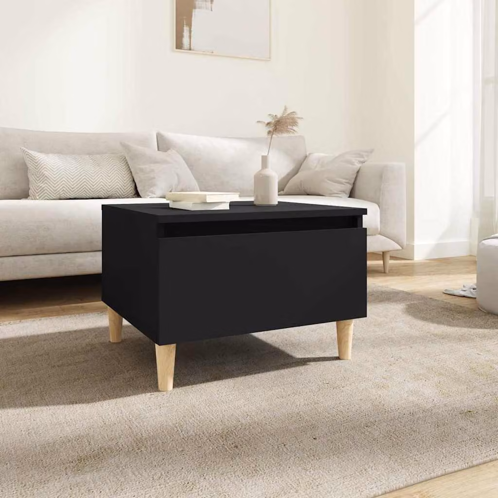 Tavolino da soggiorno vidaXL in legno nero stile scandinavo L: 50 cm, P: 46 cm, H: 35 cm