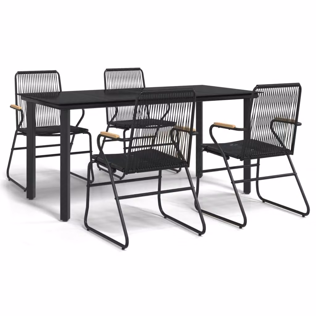 Set da Pranzo da Giardino 5 pz Nero in Rattan PVC