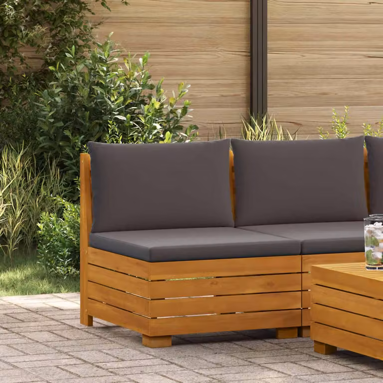 Divano da giardino medio vidaXL in legno di acacia massello marrone e grigio per esterno e terrazzi