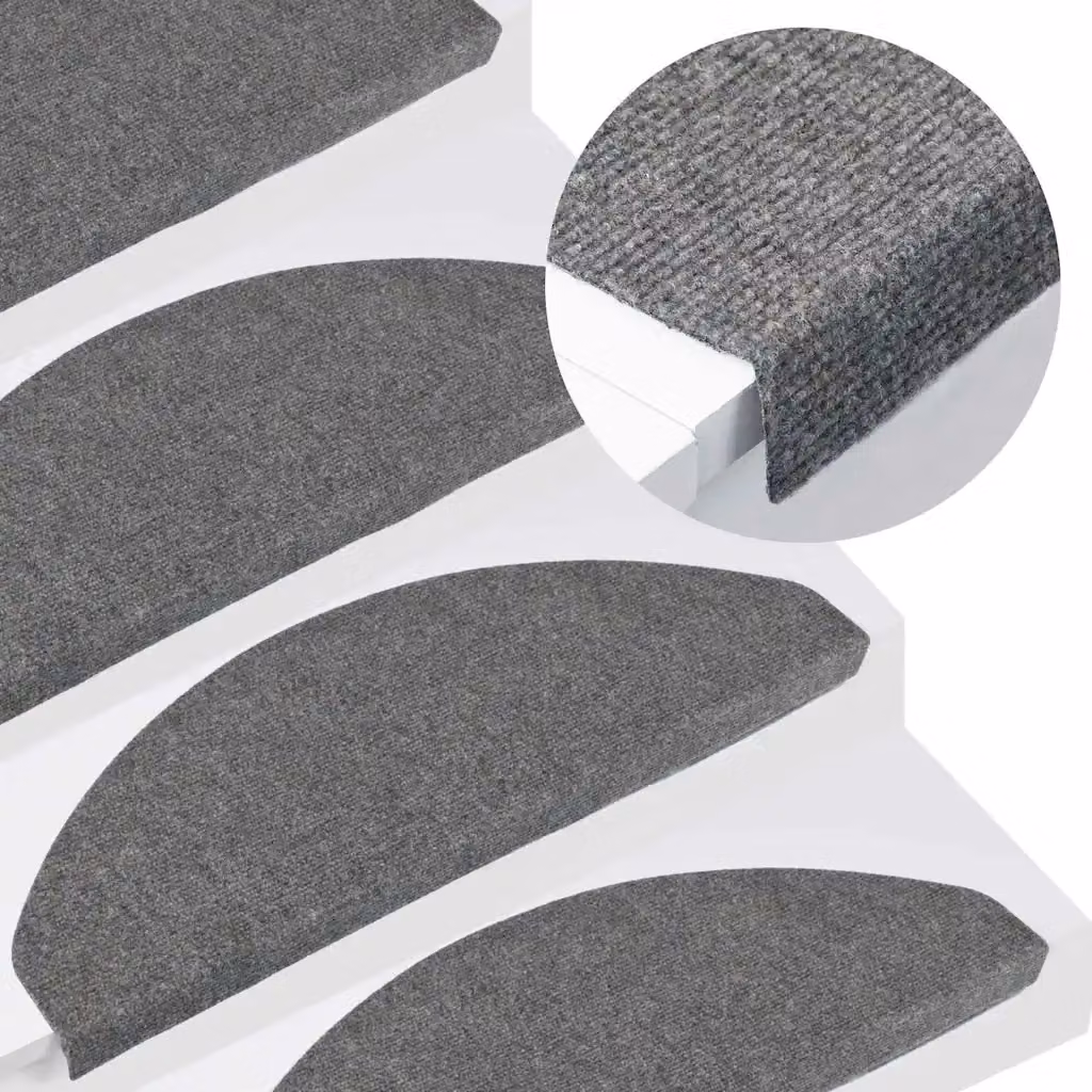vidaXL Tappetini Autoadesivi per Scale Antiscivolo e Fonoassorbenti, 15 Pezzi, Grigi, L 65 x P 22,5 x H 3,5 cm – 1