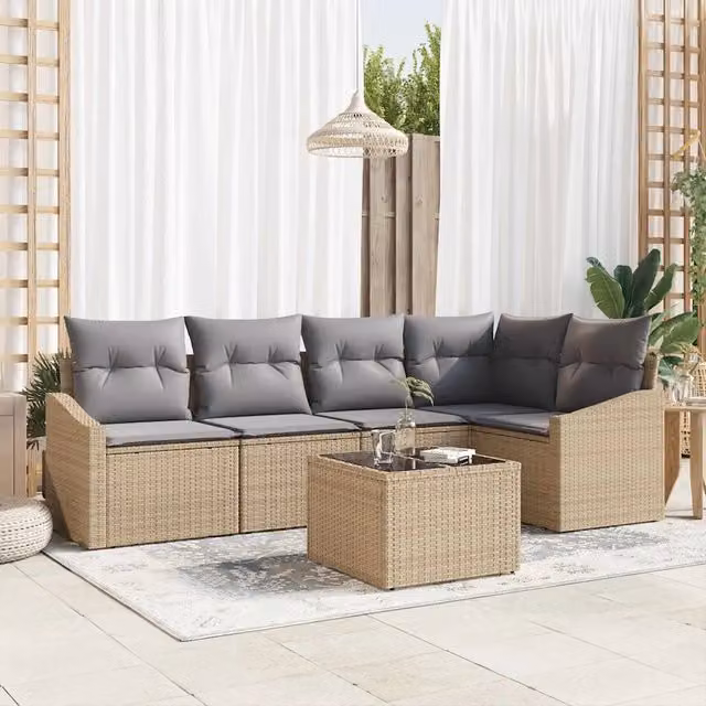 Set Divano da Giardino 6 pz Beige e Grigio Chiaro polyrattan 3355399