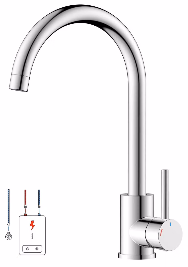 Rubinetto da cucina con controllo della pressione, girevole a 360°, cromato, monoblocco, 34,5 cm