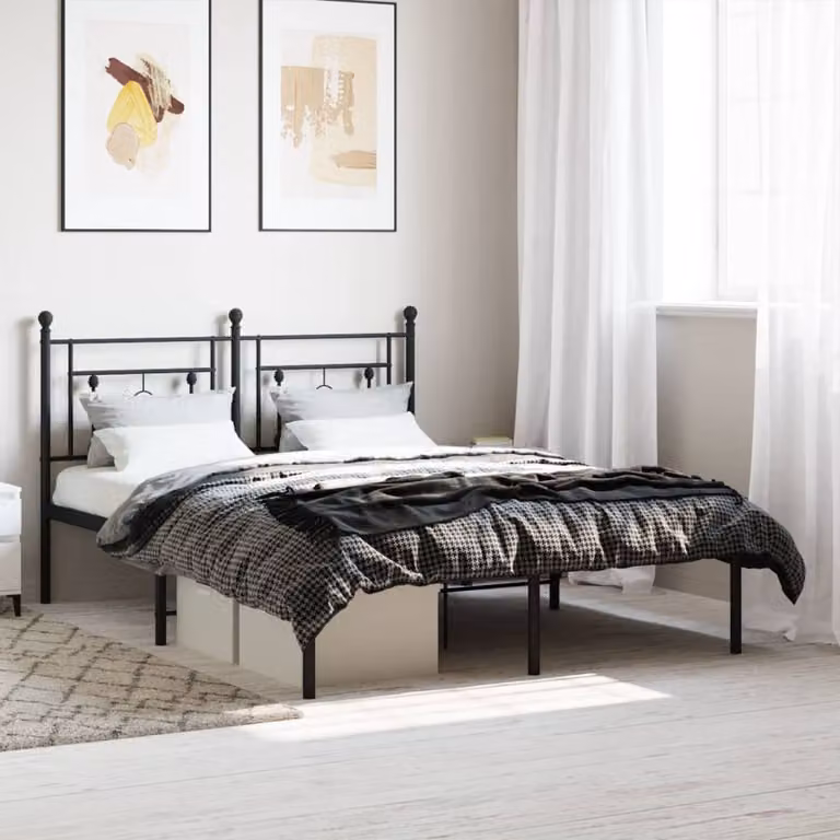 vidaXL Giroletto con Testiera in Metallo Nero L: 142 cm, P: 196 cm, H: 97 cm