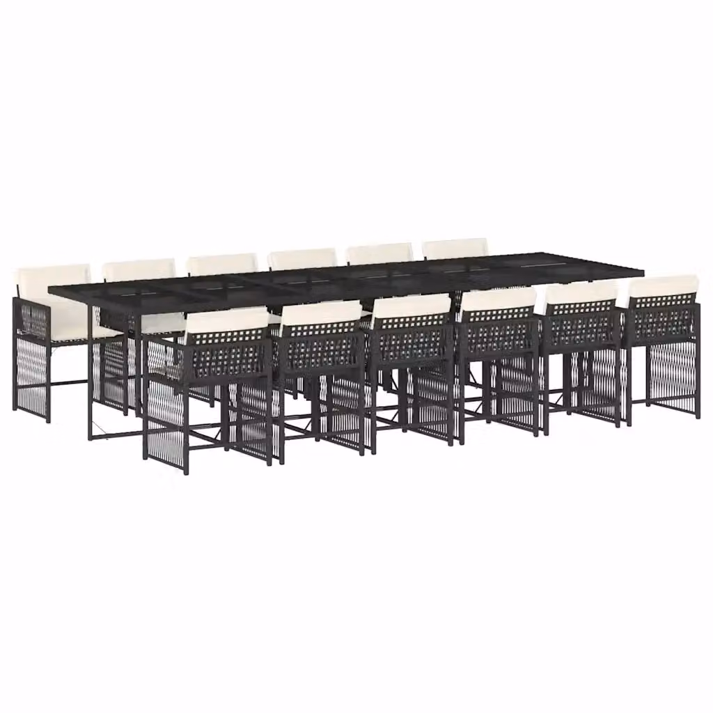 Set da pranzo da giardino vidaXL in polyrattan nero e bianco con cuscini e tavolo in vetro – 2