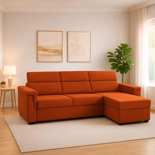 Divano a L DMORA Cintano Arancione con Penisola Reversibile e Rivestimenti Sfoderabili Made in Italy L/P: 285 x 160 cm