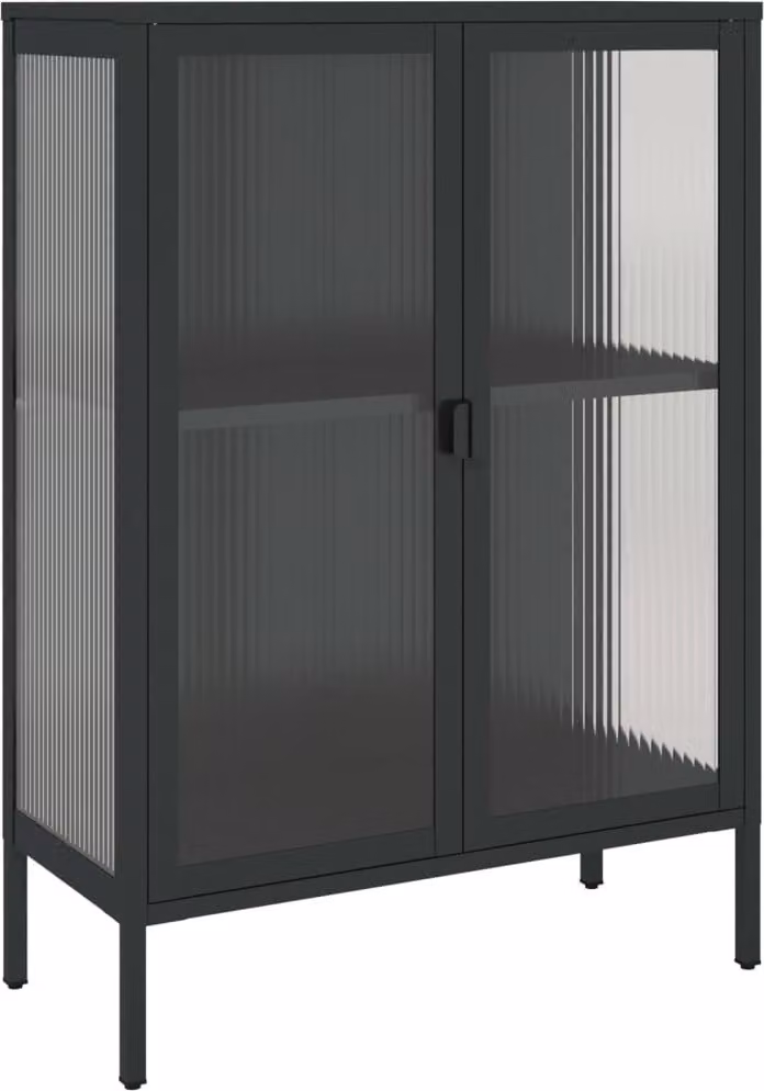 Credenza Nera 75x35x105 cm Vetro e Acciaio