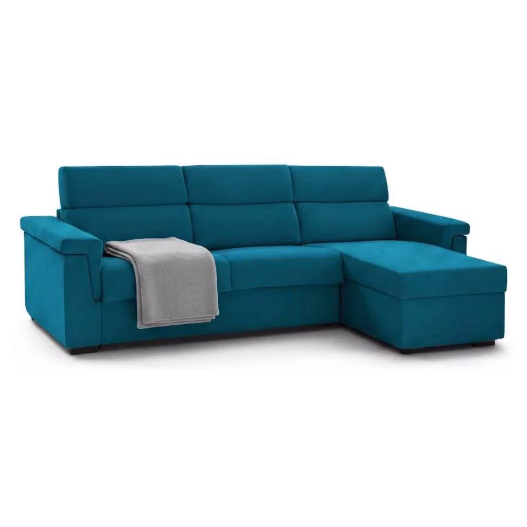 Divano Letto Ganzaria con Penisola Sfoderabile Made in Italy, L/P/H: 285 x 160 x 4 cm, Azzurro – 2