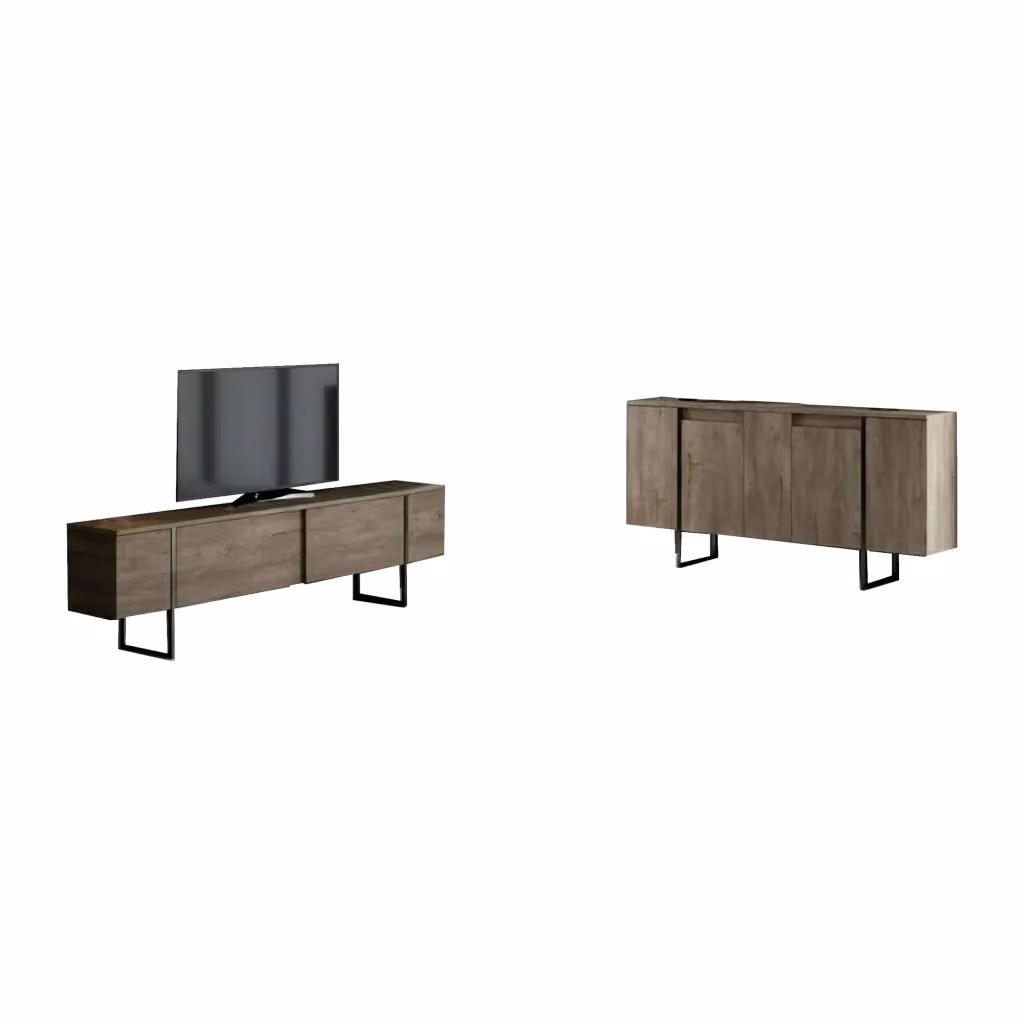 Set di mobili da soggiorno modulabile Pignano DMORA in legno color noce e nero, stile moderno opaco, L: 180 cm, P: 50 cm – 2
