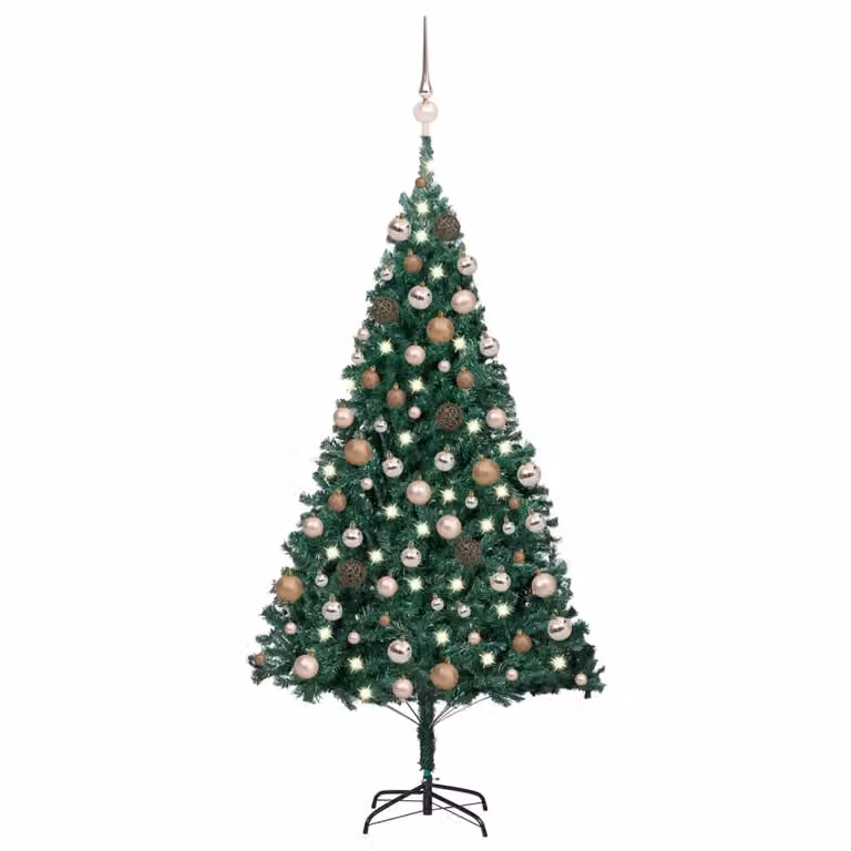 The Living Store Albero di Natale artificiale con luci e palline verde 150 cm