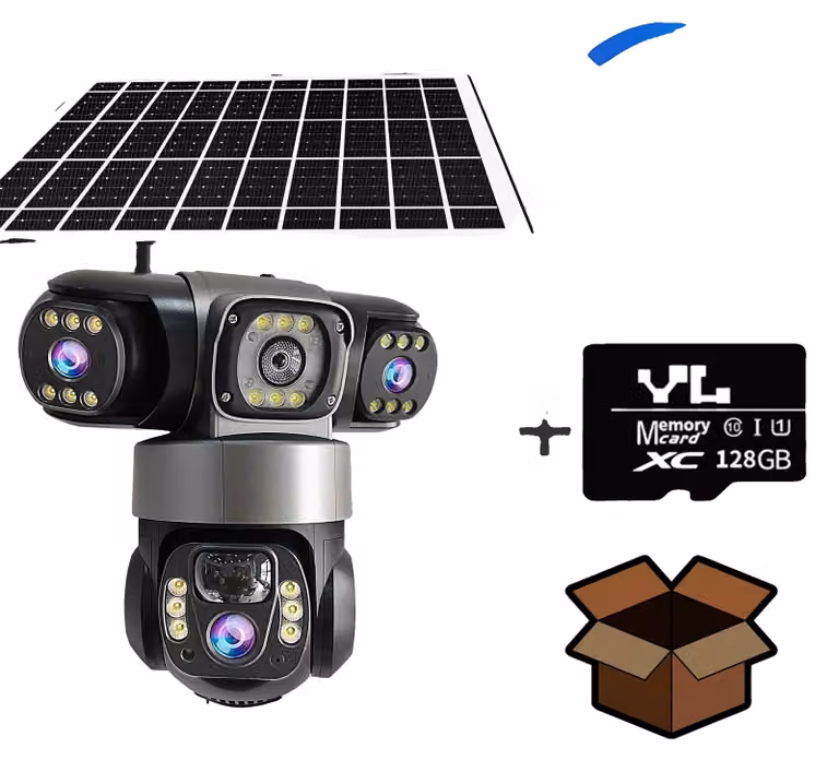 Telecamera di sicurezza esterna, con tripla lente, visione notturna, connessione WiFi, slot per scheda di memoria da 128G, connettore di tipo C, standard PAL