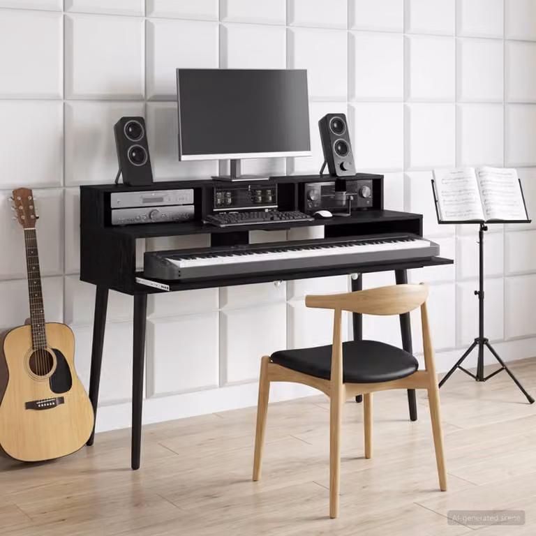 Scrivania da studio moderna vidaXL in MDF laminato Rovere Nero, L 110 x P 42,5 x H 36 cm