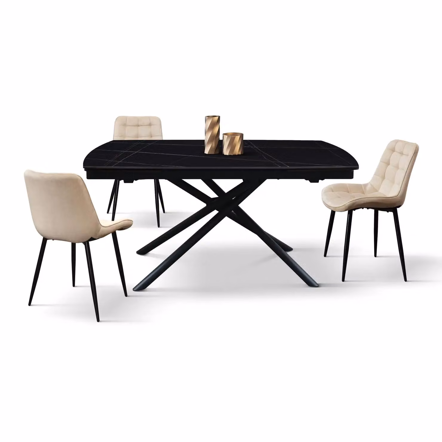 Tavolo BONIFACIO in ceramica nero Sahara e base in metallo verniciato nero, allungabile 160×90 cm – 240×90 cm