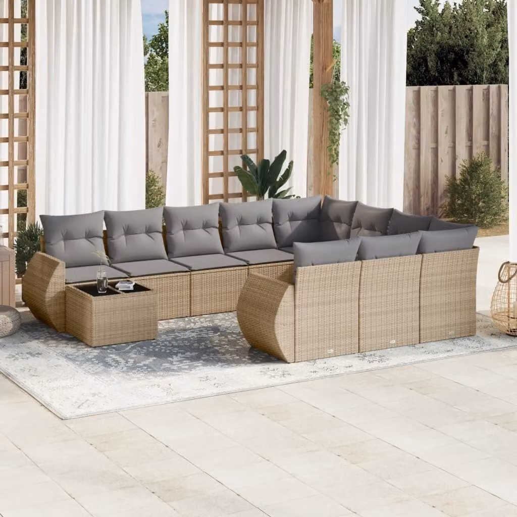 Maison Exclusive - Set Divani da Giardino 11 pz con Cuscini Beige in Polyrattan