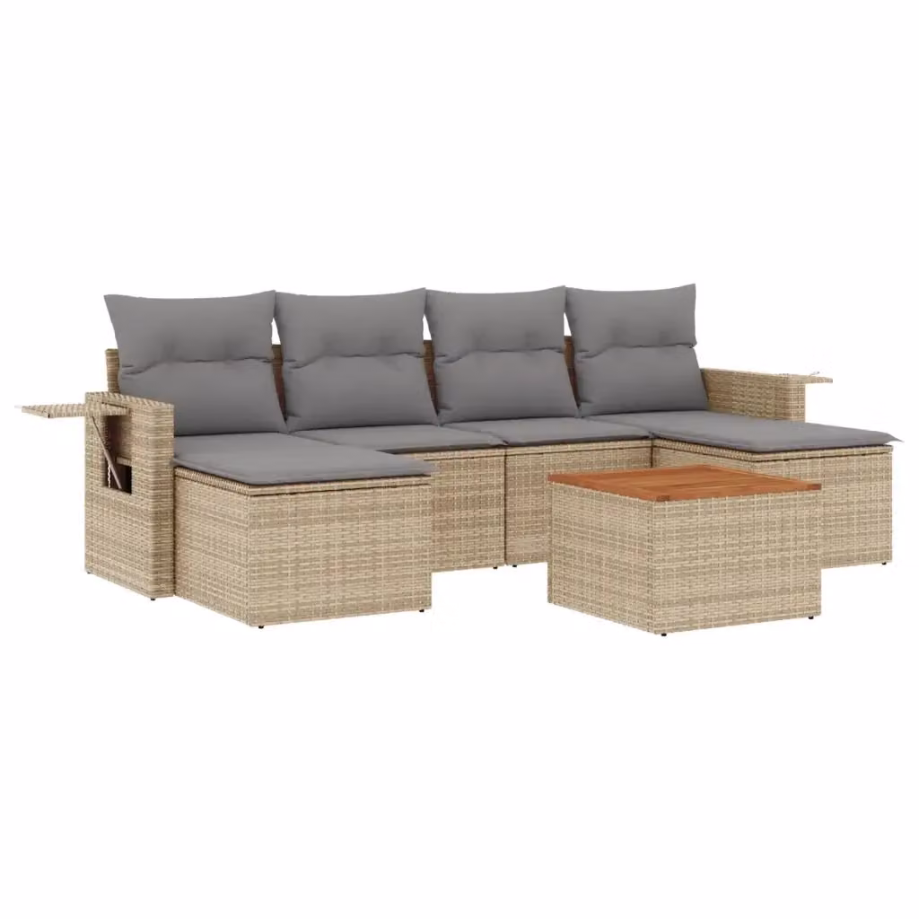 vidaXL Set Divano da Giardino 7 pz in Polyrattan con Cuscini Beige e Grigio – 2
