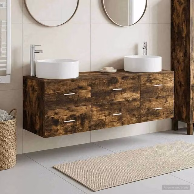 Set di mobili per il bagno 3 pz Rovere Fumo 3405943