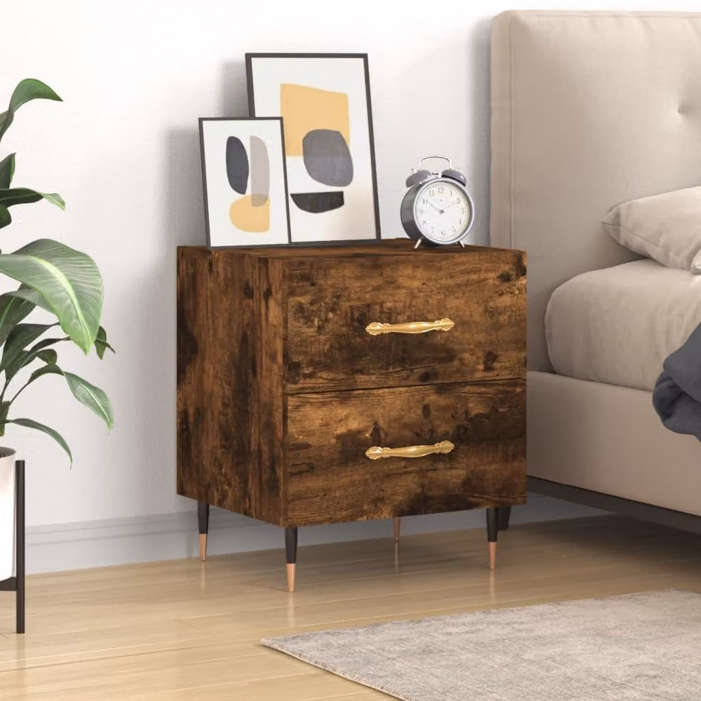 Comodino vidaXL in Rovere Fumo e Legno Multistrato, L: 40 cm, P: 35 cm, H: 47,5 cm