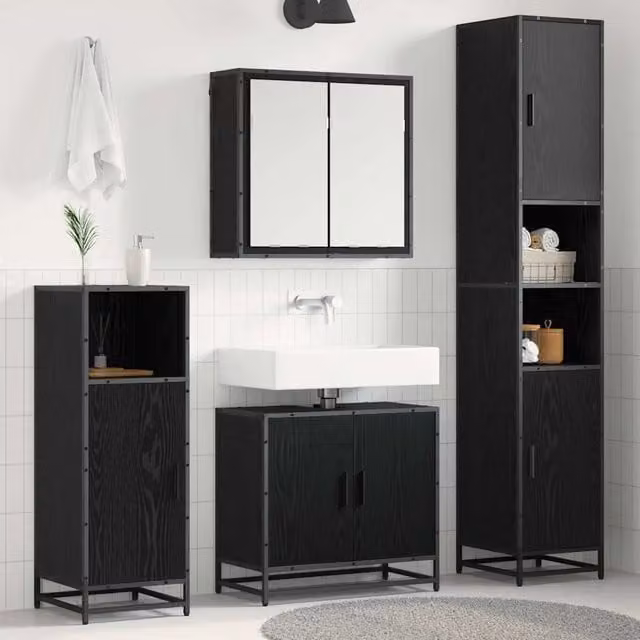 Set di mobili per il bagno 4 pz Rovere Nero 65 x 33 x 60 cm 3402514