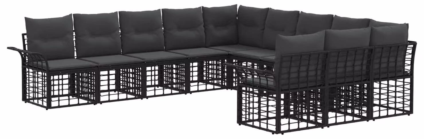 Set di divani da esterno 11 pcs Nero e Grigio scuro Poliestere