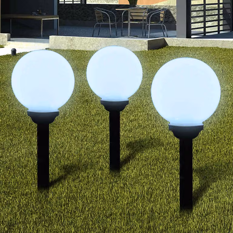 Set di 3 Lampioni Solari a LED vidaXL per Giardino e Balcone con Picchetto, Colore Bianco, Altezza: 20 cm