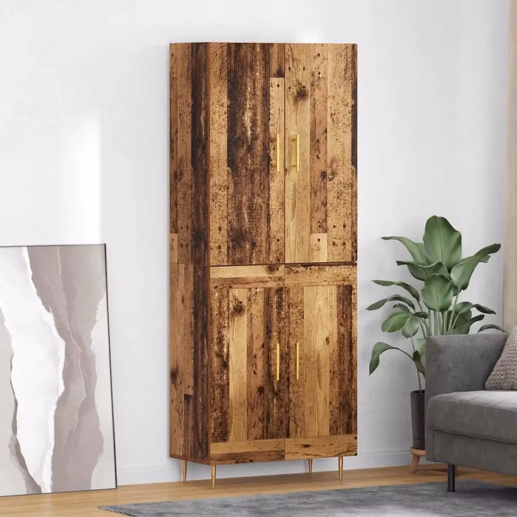 Credenza Buffet in Legno Multistrato con Finitura Legno Vecchio, Colore Marrone e Oro, H 180 x L 69,5 x P 34 cm – 2