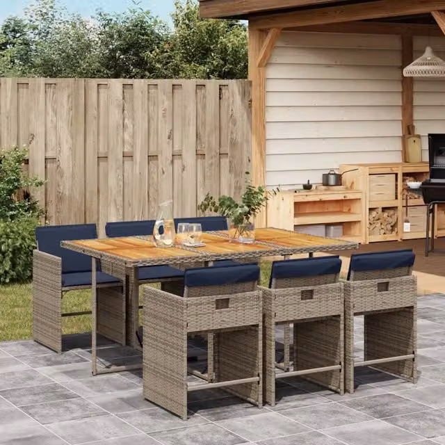 Set da pranzo da giardino da 7 pz con Cuscini Grigio 3277864