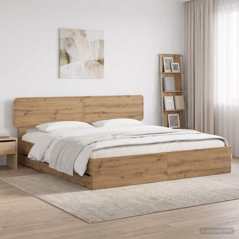 Letto con contenitore e testiera vidaXL in legno rovere artigianale marrone 180 x 200 cm