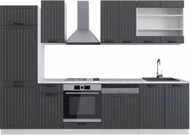 Cucina componibile Fame-Line Vicco stile rustico, colore Antracite e Bianco con piano in marmo, L: 300 cm, H: 206 cm, P: 60 cm – 1