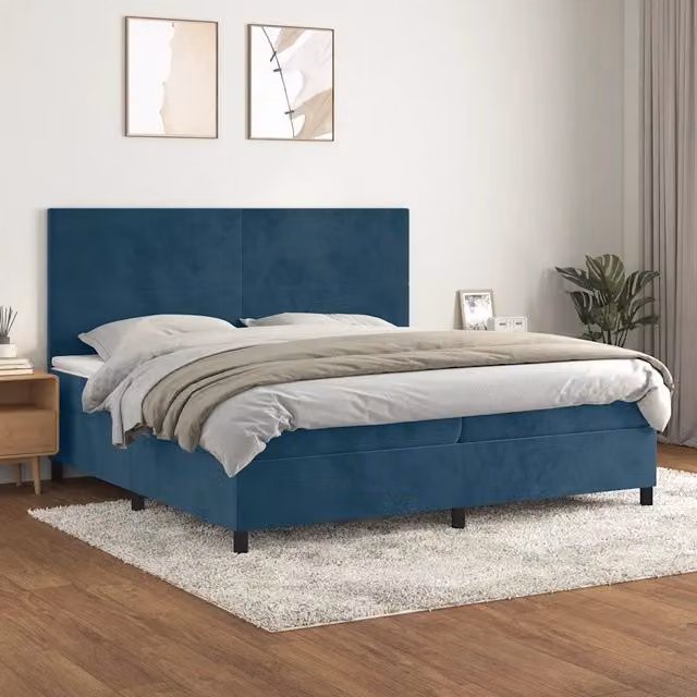 Giroletto a Molle con Materasso Blu Scuro 200x200 cm in Velluto 3142927