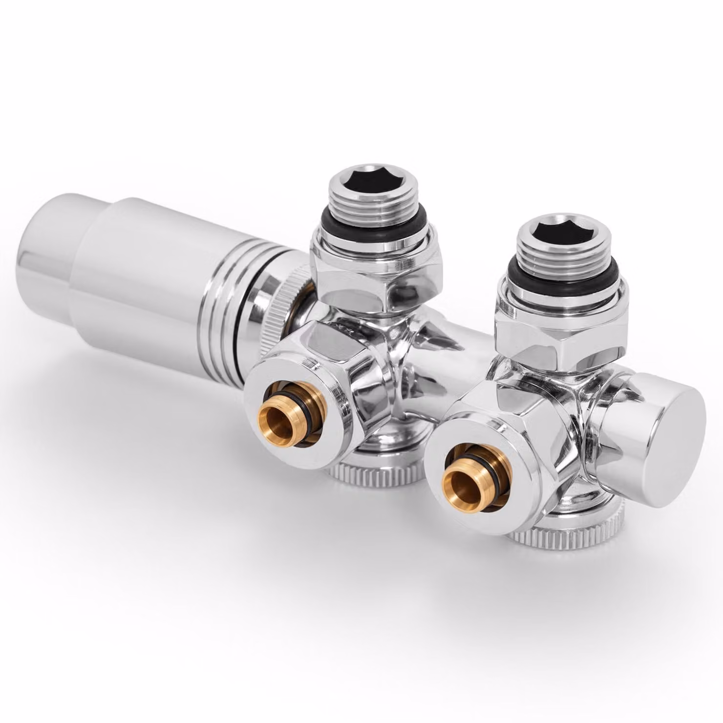 S'AFIELINA Set di raccordi per radiatori Set multiblocco per radiatori 15mm/16mm, cromo, ottone, filettatura G 1/2", per montaggio ad angolo e forma diritta