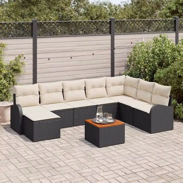 Set Divano da Giardino 9 pz Nero e Crema polyrattan 3356283