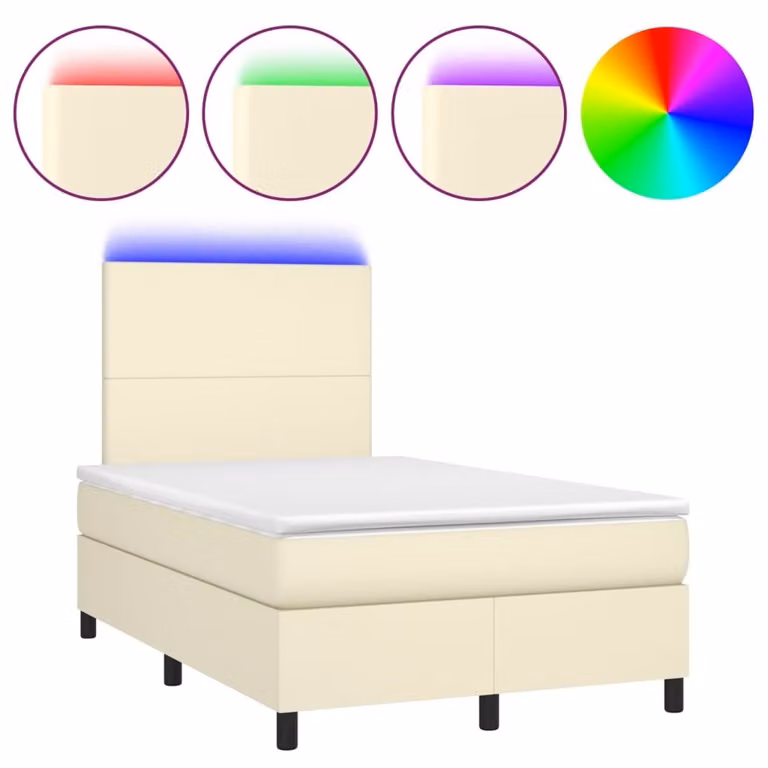 Giroletto Molle con Materasso e LED Crema 120x200cm Pelle finta
