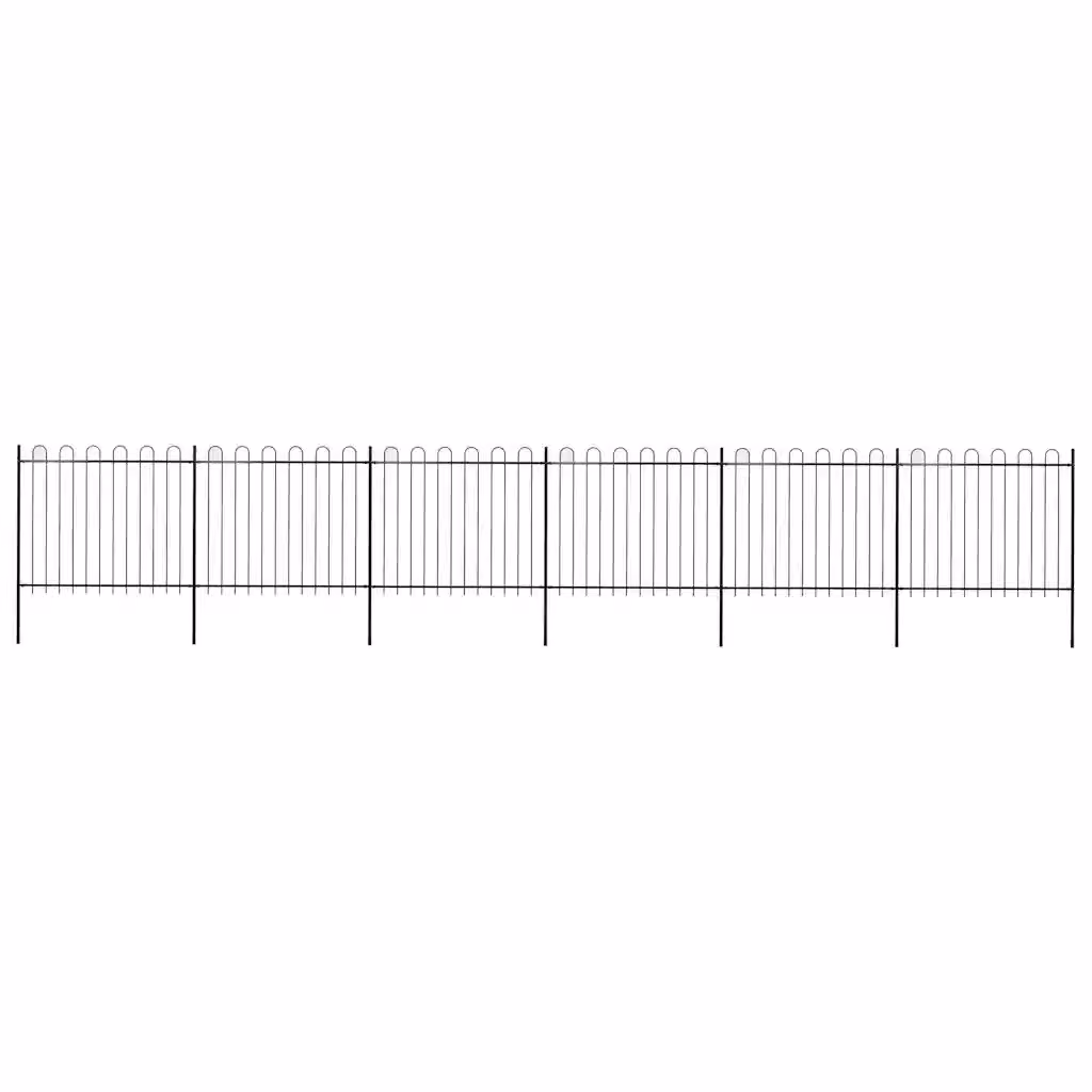 Recinzione da giardino vidaXL in acciaio con parte superiore ad anello, colore nero, L: 1005 cm, H: 150 cm