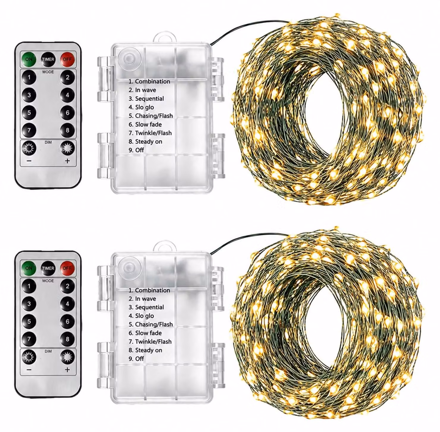 Catena luminosa a LED, 2 x 5 metri, 50 sfere bianco caldo, alimentata a batteria