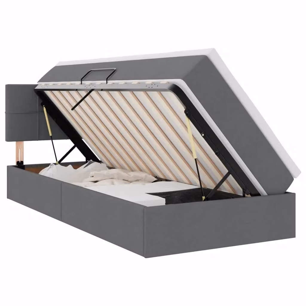 Letto con contenitore e illuminazione LED vidaXL in tessuto grigio, L 90 cm x P 190 cm – 2