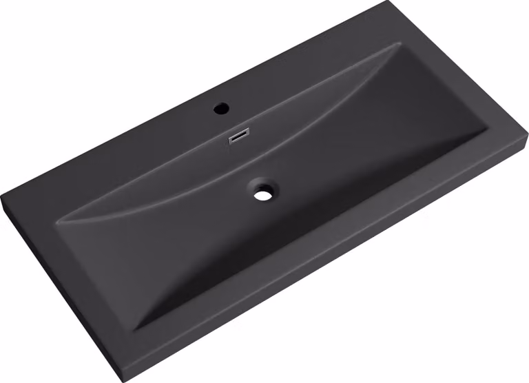 doporro Lavabo ad Incasso Soprapiano Lavabo Bagno da Appoggio Rettangolare 100x48x13 cm Antracite Opaco, Lavandino in Marmoresina con Foro Rubinetto e Troppopieno Colossum01