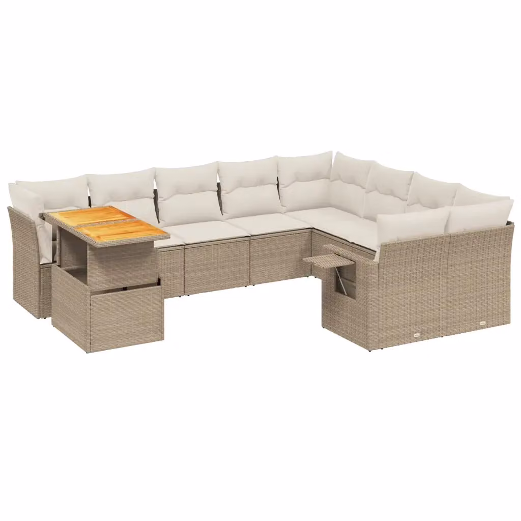 Set Divano da Giardino vidaXL 10 pz a Forma a L in Polyrattan con Cuscini Beige e Tavolino da Esterno – 2