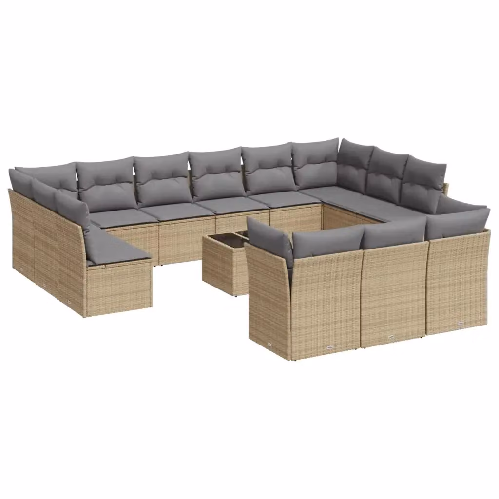 Set di divani da giardino a forma di U VIDAXL in polyrattan beige con 14 pezzi e cuscini inclusi – 2