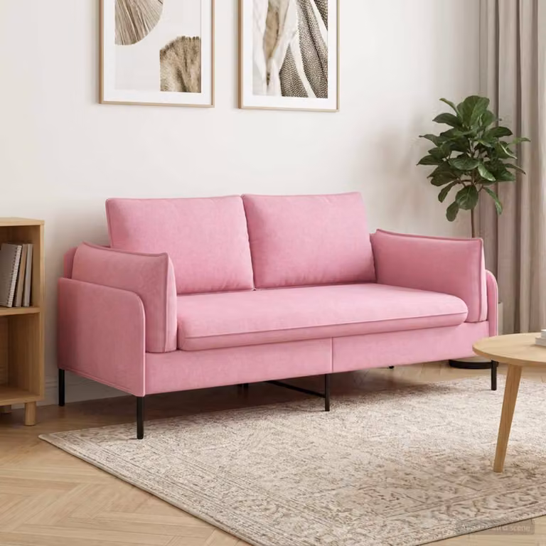 vidaXL Divano a 2 Posti Moderno in Tessuto Rosa e Nero con Cuscini, L: 188 cm, P: 81 cm, H: 89 cm