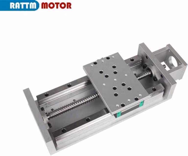 Attuatore lineare con guida, corsa di 400 mm, larghezza di 150 mm, realizzato in alluminio, con lavorazione di precisione CNC