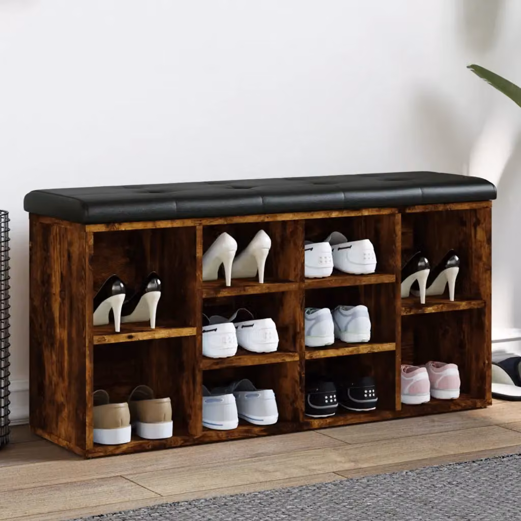 Panca porta scarpe vidaXL in legno Rovere Fumo, L: 102 cm, P: 32 cm, H: 50 cm