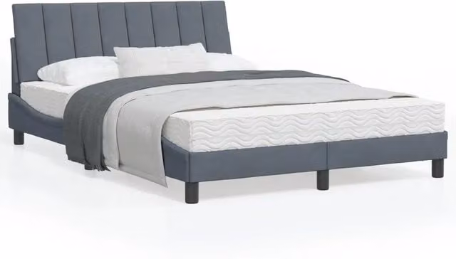 Letto Hanko vidaXL con Materasso in Velluto Grigio e Bianco L/P/H: 120 x 200 cm