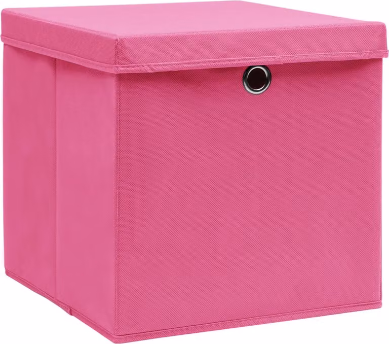 vidaXL Scatole portaoggetti con coperchio 10 pz. Tessuto rosa 32x32x32 cm
