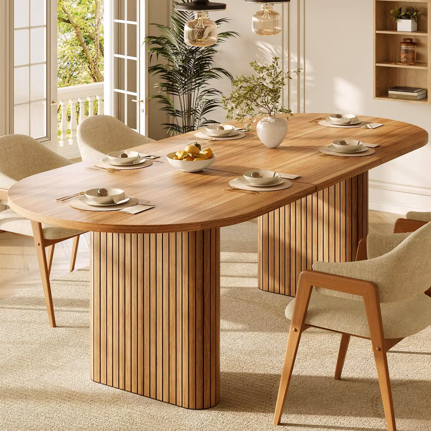 Tavolo da pranzo estendibile Flieks, 120-160 cm, tavolo ovale in legno con struttura verticale, capacità di carico fino a 60 kg, dimensioni: 120-160 x 80 x 75,5 cm, colore marrone